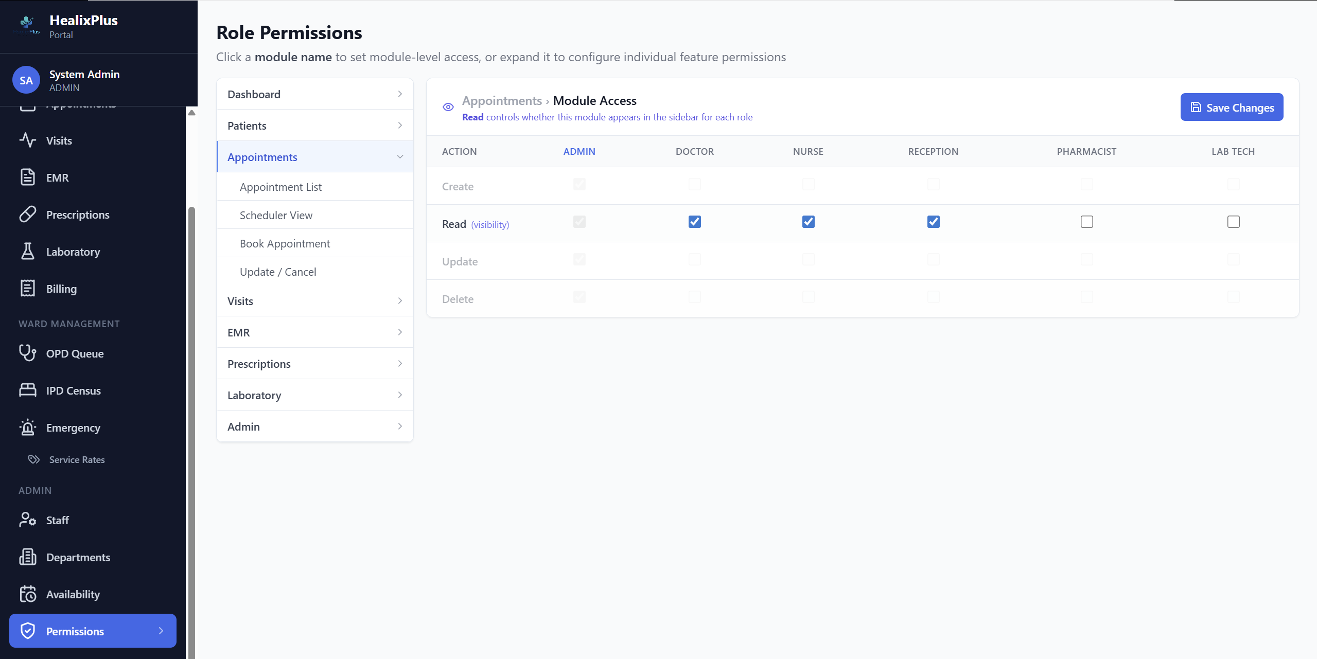 HealixPlus — Configure Role-Based Permissions