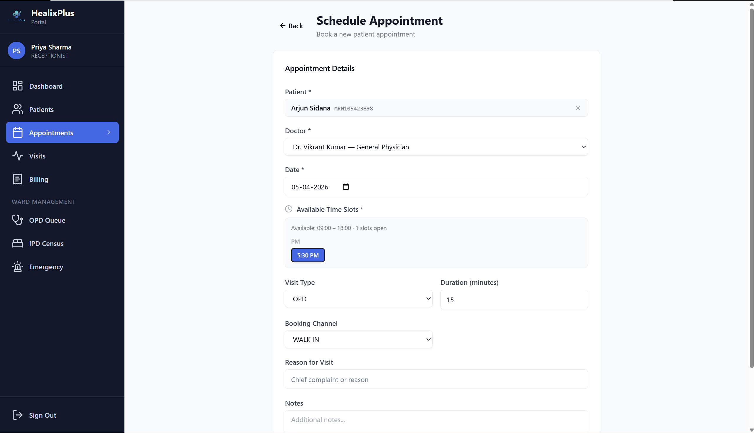 HealixPlus — Schedule Appointment