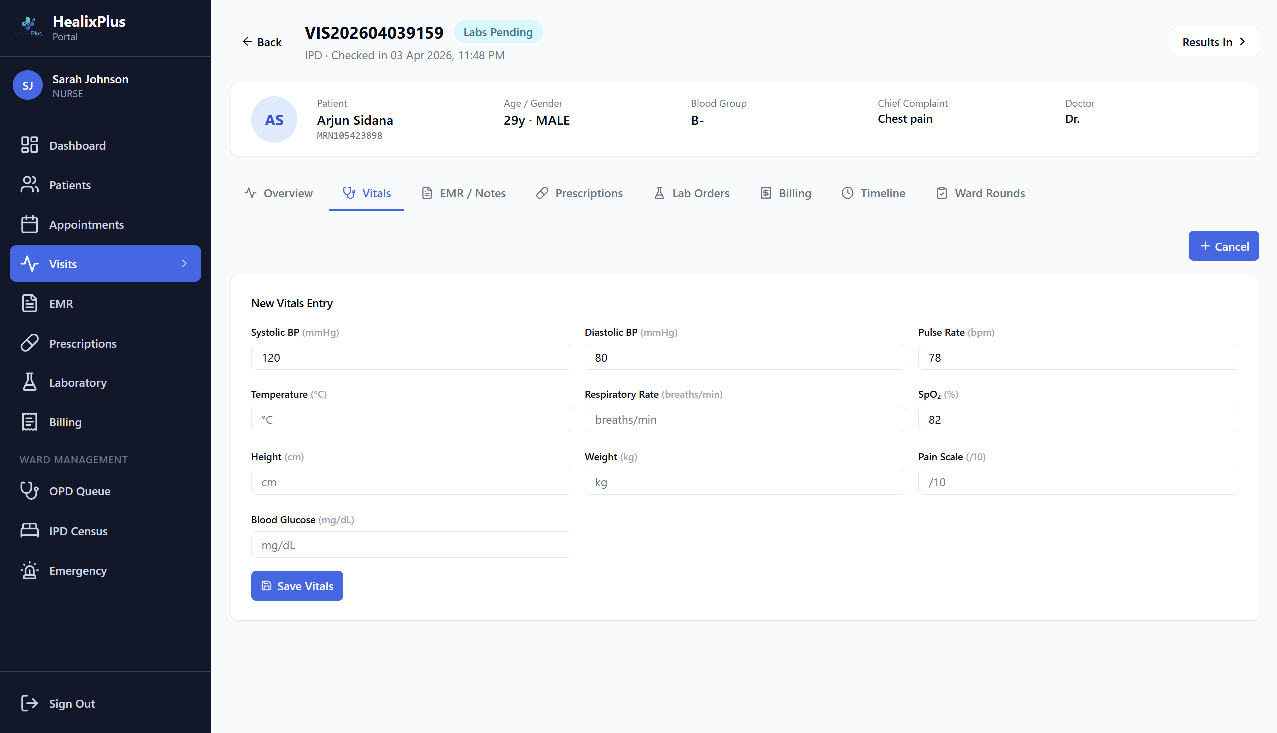 HealixPlus — Patient Check-in & Vitals
